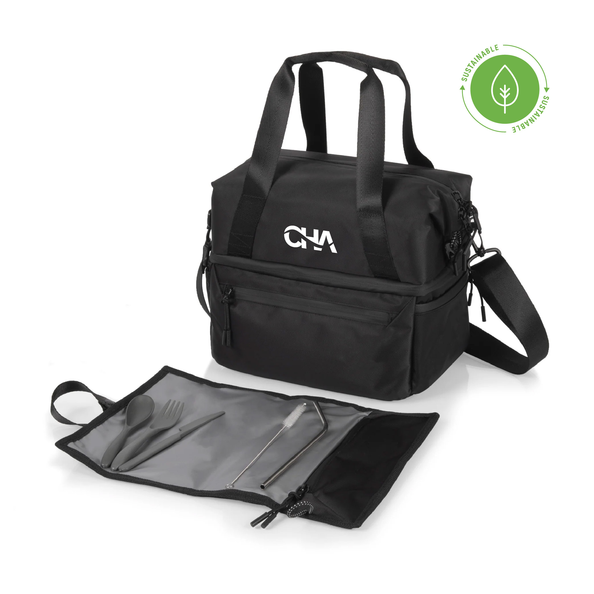 Tarana Recycled Lunch Bag Cooler with Utensils - Carbon Black